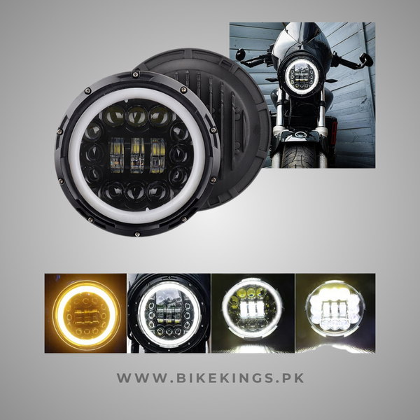 Headlight Panel – Projector LED – White Yellow DRL – Metal Body – Round – High Low – Model H12