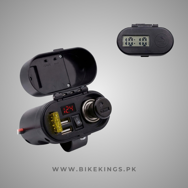 Mobile Charger + Lighter – Clock – Voltmeter – Fuse – On / Off Switch –